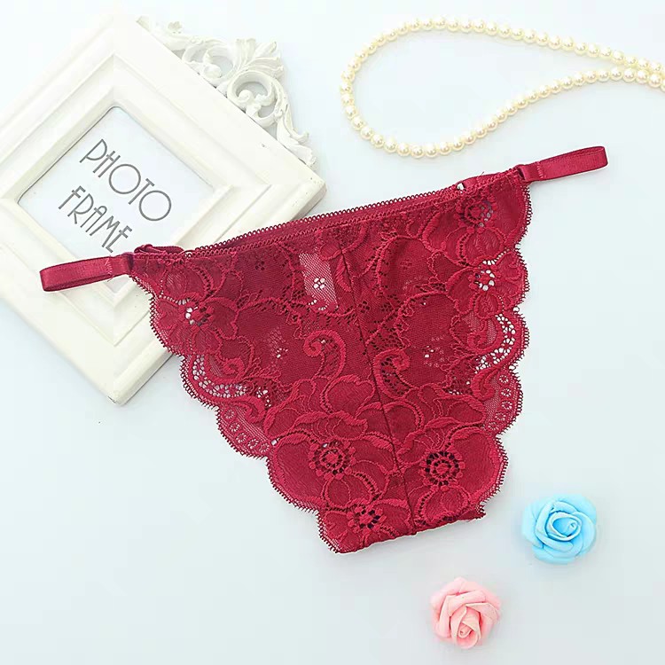Celana Dalam Wanita Celana pola bunga Transparan thong C078-Maroon