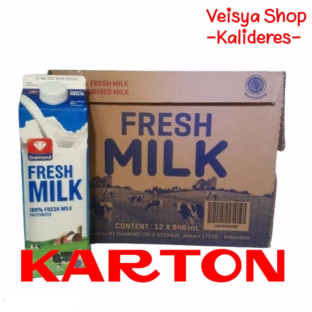 KARTON Diamond Fresh Milk Plain Coklat Strawberry 1000 ml Susu Segar Cokelat Stroberi 1L 1 Liter Dus