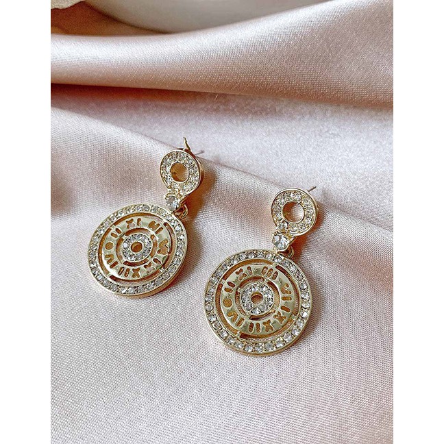 LRC Anting Tusuk Fashion Round White Roman Numeral Diamond Drop Oil Geometric Round Earrings