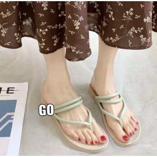 sogo Import JAPIT TALI ROTAN Sepatu Sandal Wanita Teplek Sepatu Sandal Cewek Flat Jelly