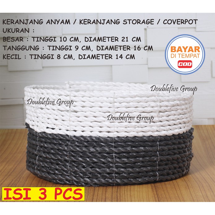 Hiasan Keranjang Anyam, Cover Pot Anyaman isi 3. Seagrass Basket (size 10,9,8)