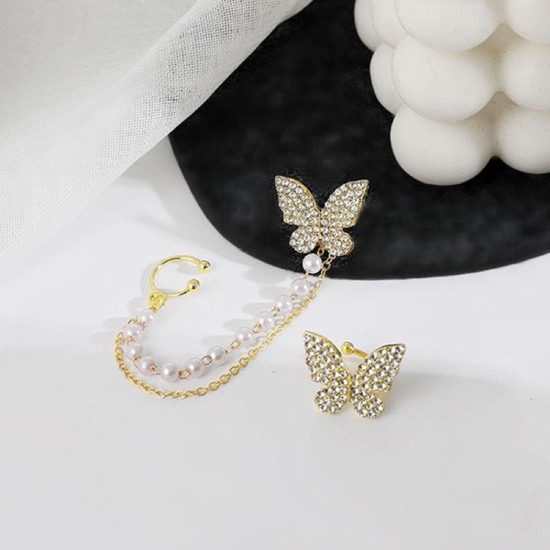 Villy Earrings / Anting Kupu Korea / Anting Panjang Mutiara Import