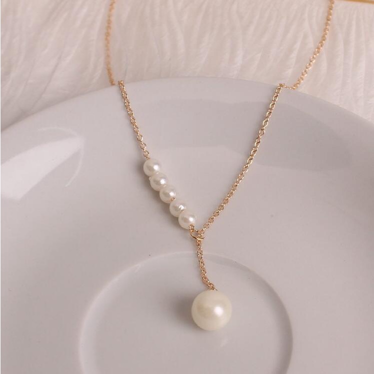 Kalung Rantai Dengan Liontin Mutiara Natural Adjustable Gaya Korea Untuk Wanita