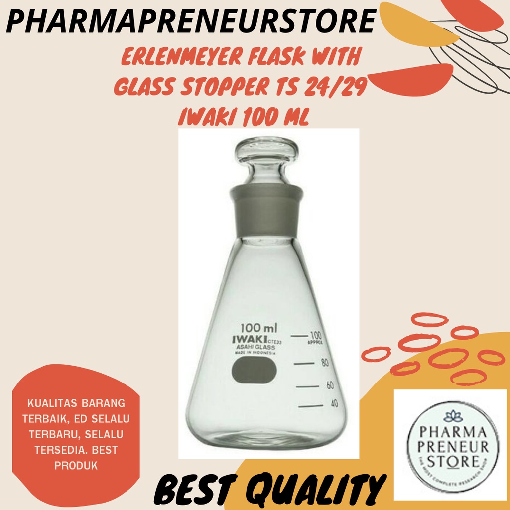 ERLENMEYER FLASK WITH GLASS STOPPER IWAKI 100 ML TS 24/29 5021FK100-24/29 BEST PRODUCT BEST QUALITY