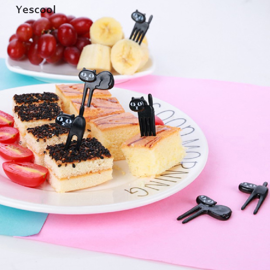 Yescool 6Pcs Tusuk Gigi Buahdessert Desain Kucing Hitam Untuk Dekorasi