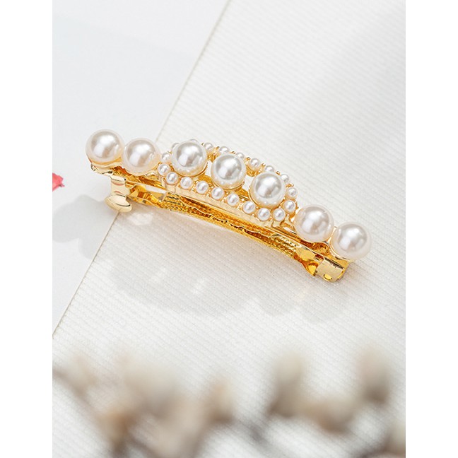 LRC Aksesories Rambut Fashion Pearl Metal Hollow Geometric Hair Clip F59918