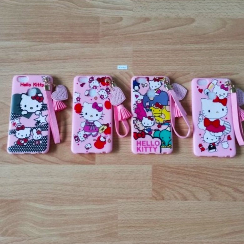 Softcase Pink Vivo 1716 Case Gambar Hello Kitty + Gantungan Vivo V7 Plus