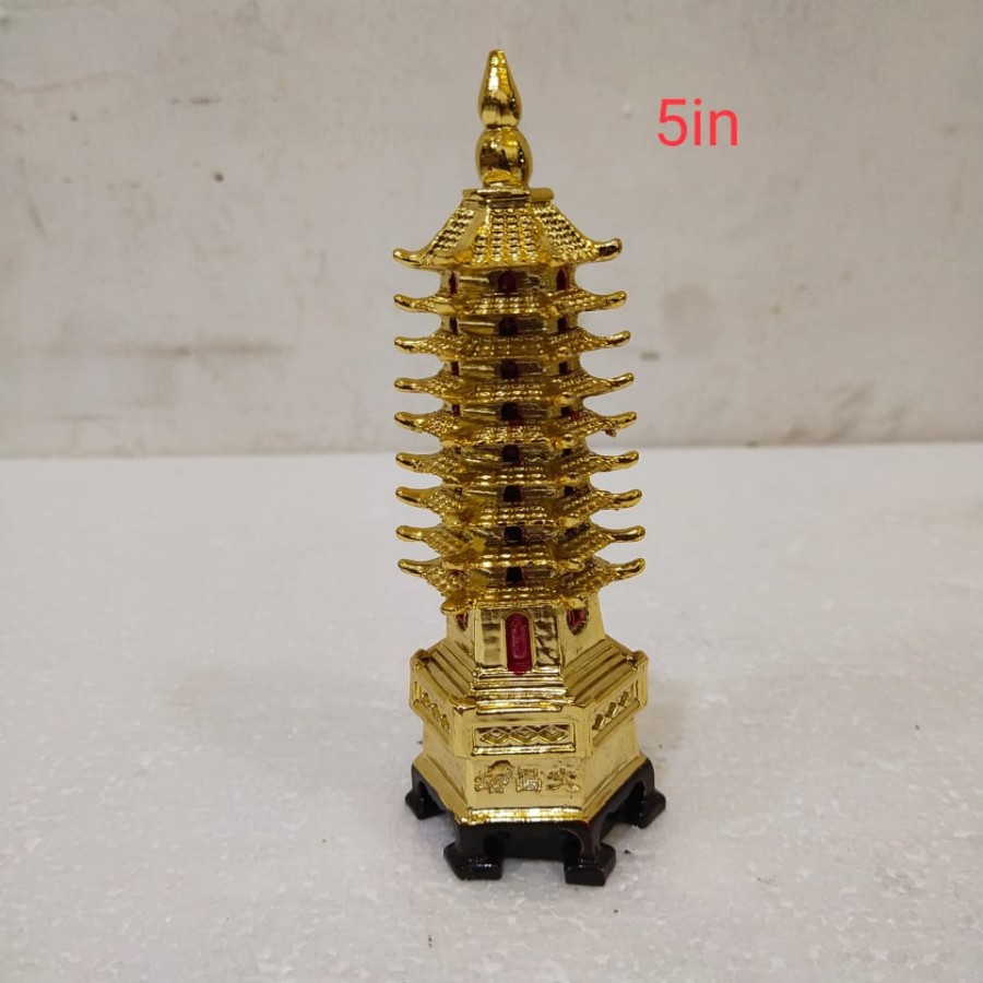 pajangan fengshui pagoda emas 5 inch