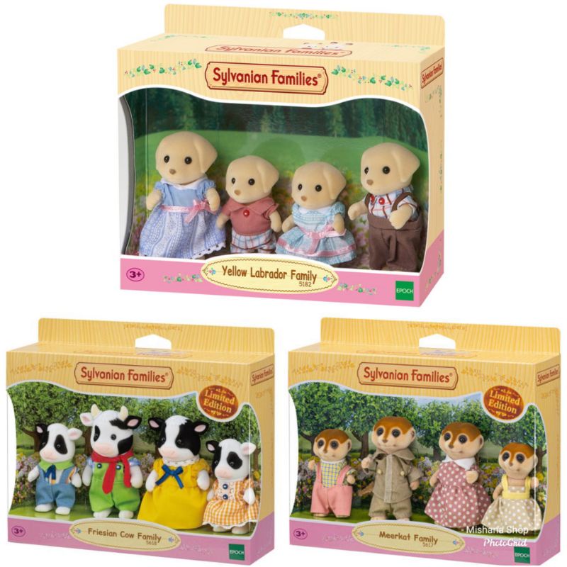 Mainan Boneka Sylvanian Families Meerkat , Fresian Cow Or Labrador Family 4 Figure