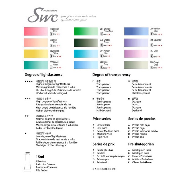 SHINHAN WATER COLOURS SWC Professional Artists 15ml x 12 Colours 24 Colours 32 Colours Colors