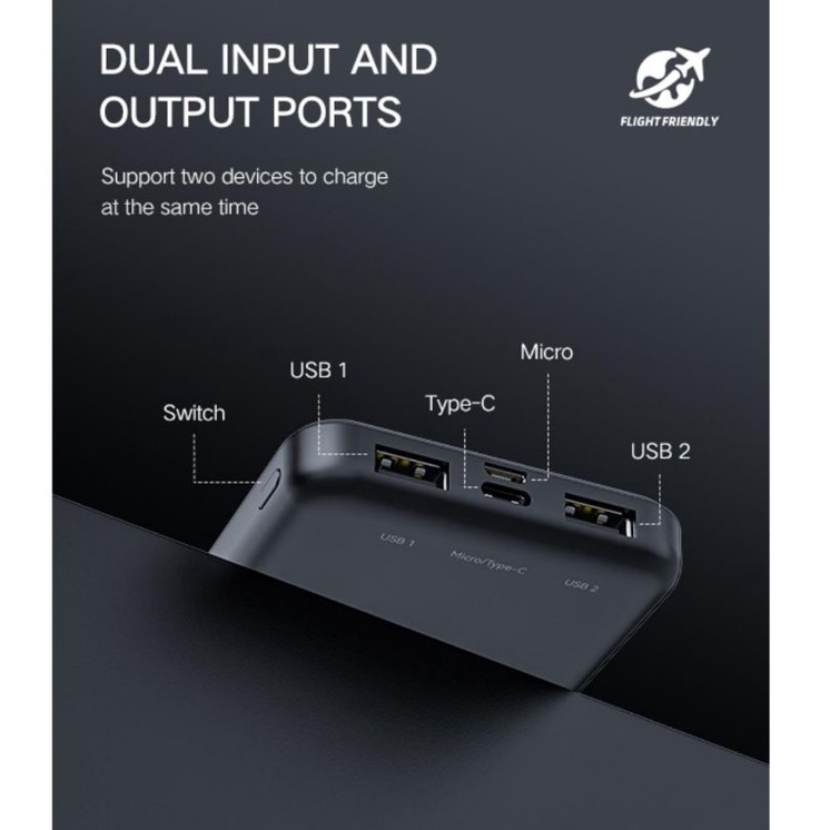 FOOMEE Powerbank RQ10 // FP107 10000mAh 2USB 2.1A Interfaces Quick Charge Original