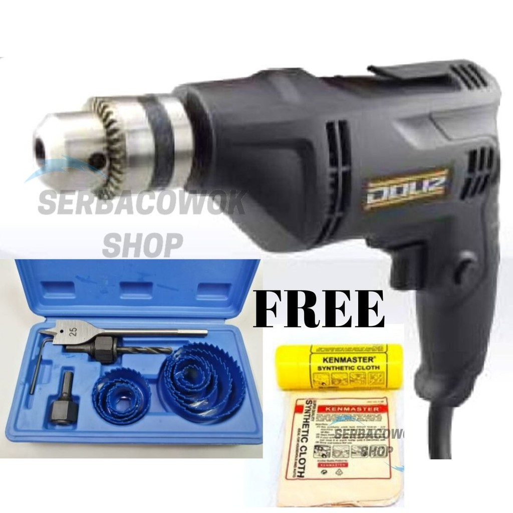 Promo Mesin Bor 10 mm Reversible Plus Holesaw Kit 13 Pcs Gratis Kanebo Serat Termurah Berkualitas