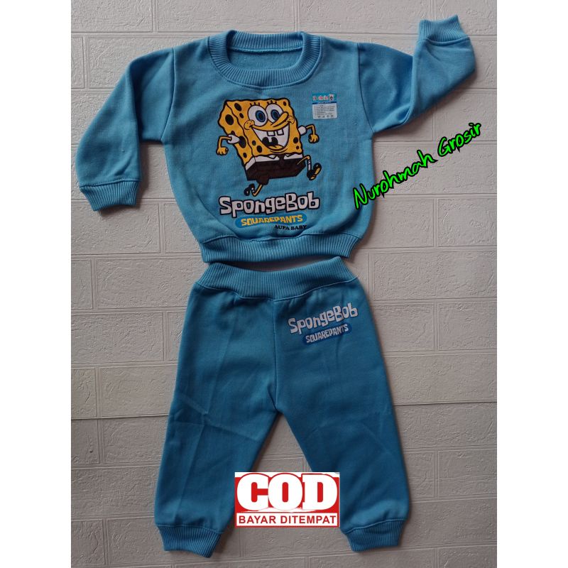 Jaket Bayi / Sweater bayi Panjang/ Stelan Bayi motif SPONGEBOB-Biru