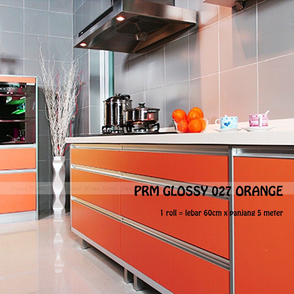 [GD] WALLPAPER PREMIUM GLOSSY 027 ORANGE UK 60CMX5M STICKER KITCHEN SET STIKER POLOS MEJA LEMARI