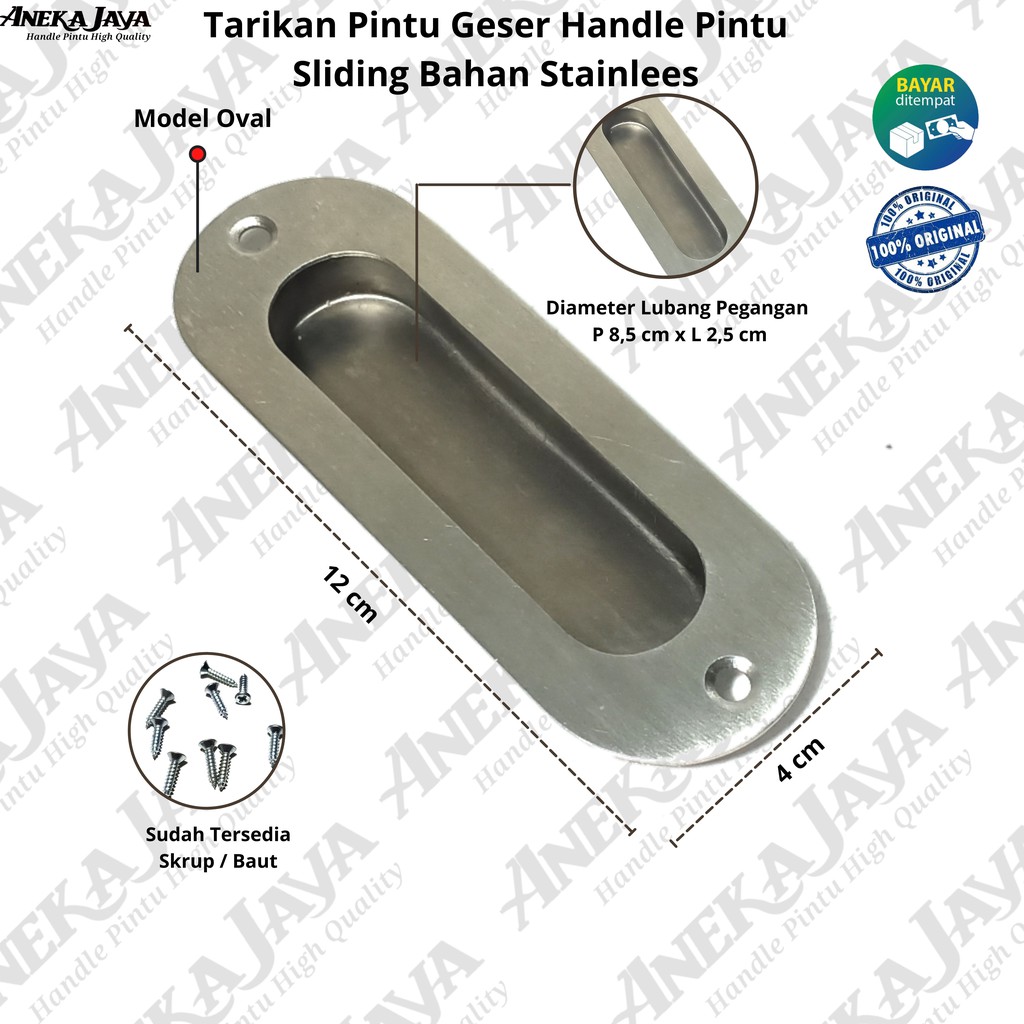 Tarikan Pintu Dorong Oval Kotak Stainless l Handle Geser Sliding Kom Kom