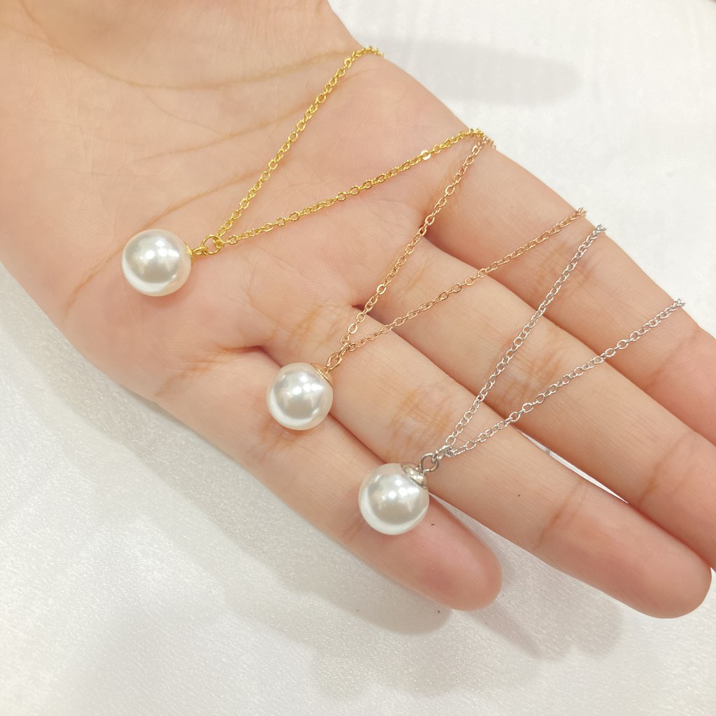 Kalung Titanium Anak dan Dewasa Liontin Mutiara Anti Karat Aksesoris Perhiasan Fashion