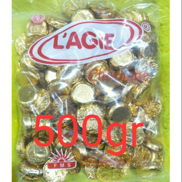 

L'agie golden coin-coklat susu isi kismis-500gr-manis-enak-tidak bikin batuk-makanan ringan