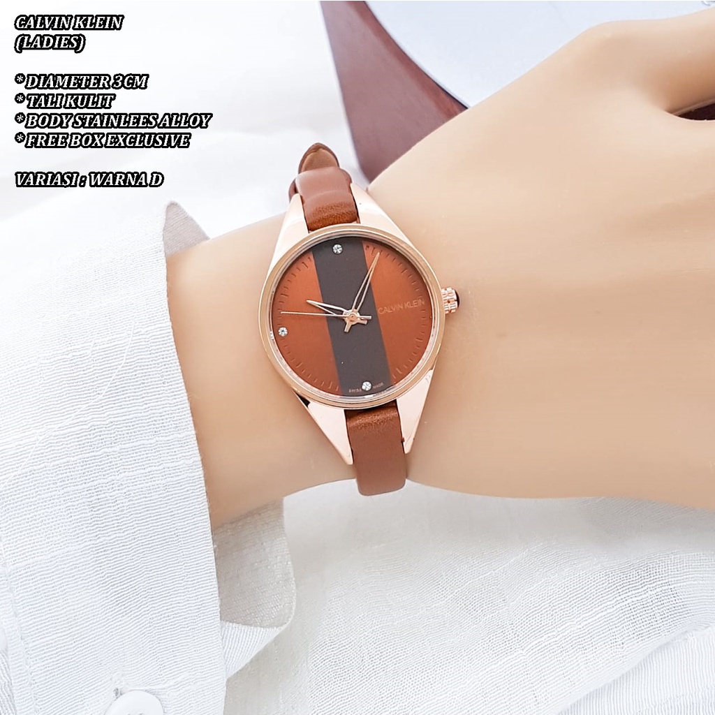 (FREE BOX) JAM TANGAN WANITA FASHION TALI KULIT BODY BULAT POLOS