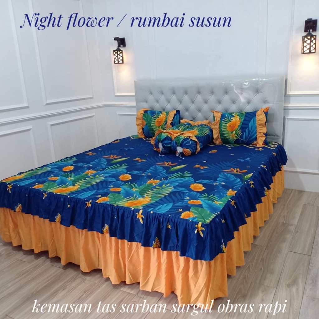 Sprei Homemade aesthetic motif Rumbai Susun 2 Bunga Night Flower Angelina Rose Mawar Merah Sumale Gr