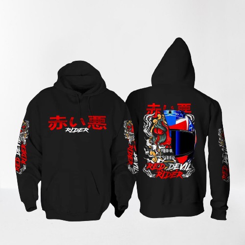 Jaket Sunmori Hoodie Sunmori Red Devil Rider Sweater Biker Bahan Katun Tebal