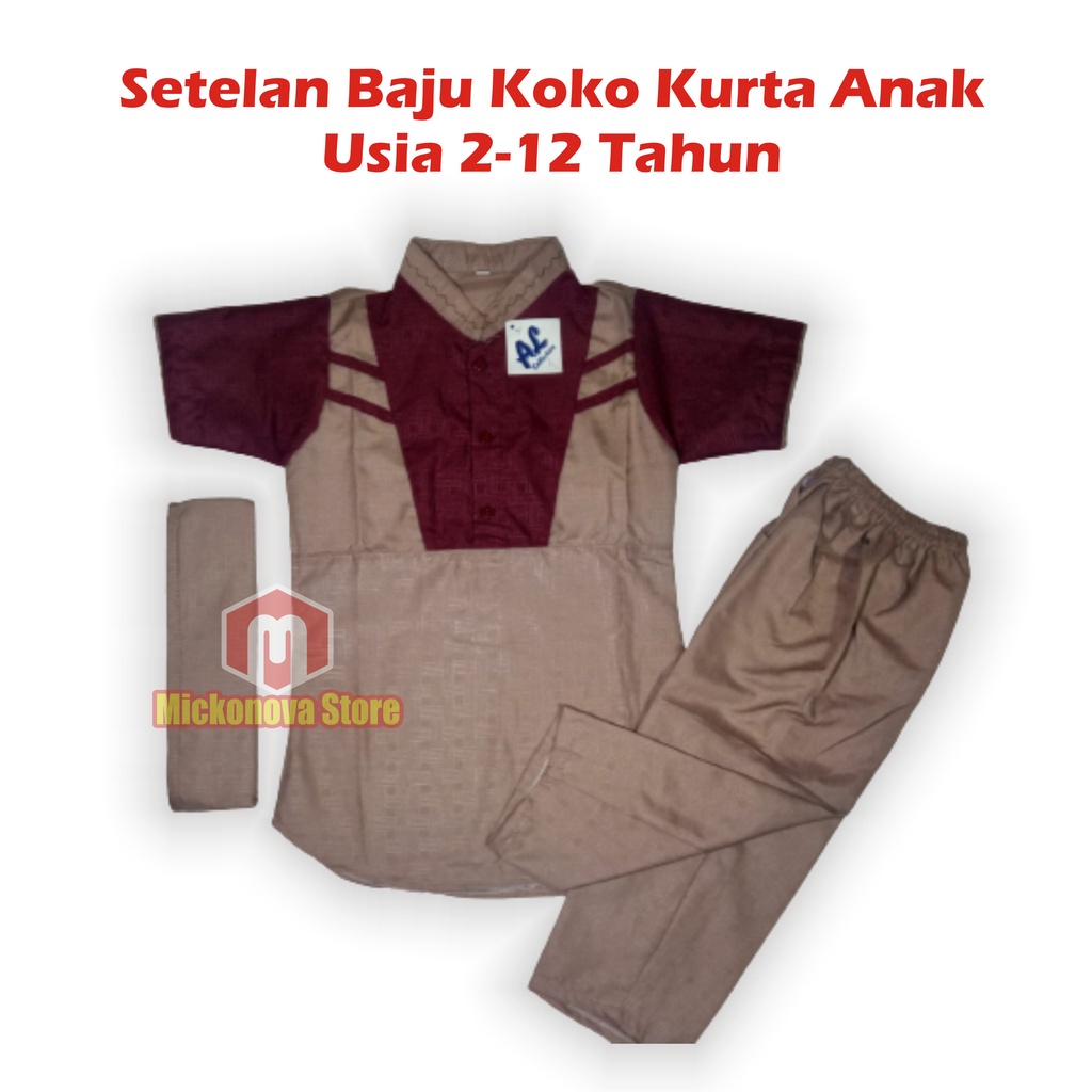 Setelan Koko Anak Pakaian Set Stelan Baju Koko Anak Laki Laki Cowo Cowok Tanggung Murah Pakaian Anak Muslim Anak Laki Laki Lengan Pendek Usia 2 - 12 Tahun