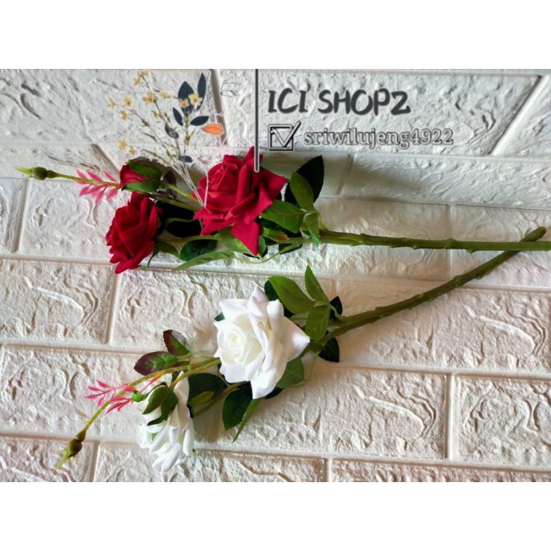 BUNGA MAWAR TANGKAI PLASTIK / BUNGA MAWAR BERDURI BUNGA ARTIFICIAL-2