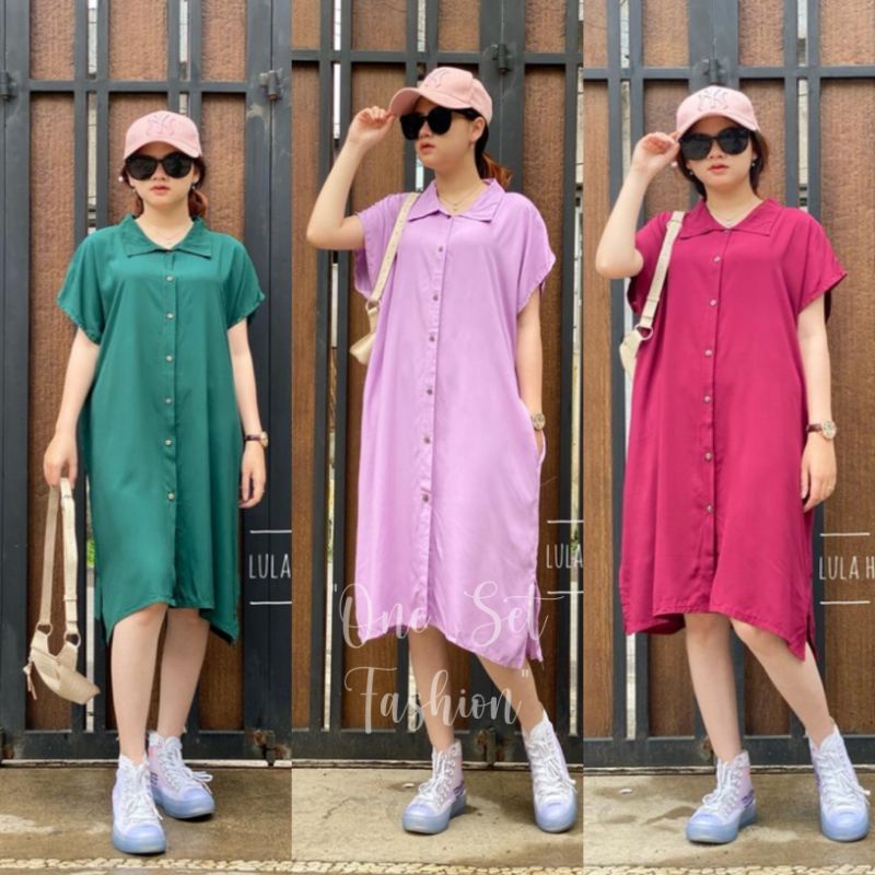 Daster Kancing Depan Full Polos Kekinian Busui Viral Adem|Lula Home Dress