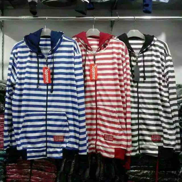 [COD] JAKET SALUR MOTIF GARIS-GARIS READY TIGA VARIAN WARNA NAVY/MAROON/HITAM