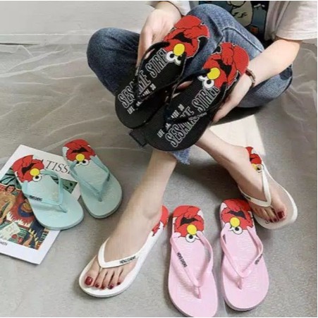 SENDAL JEPIT WANITA MOTIF ELMO SESAME STREET SENDAL SANTAI BISA COD | BISA GROSIR PGM
