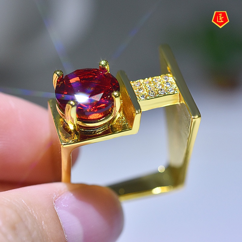 [Ready Stock]Fashion Ruby Creative Geometric Diamond Ring