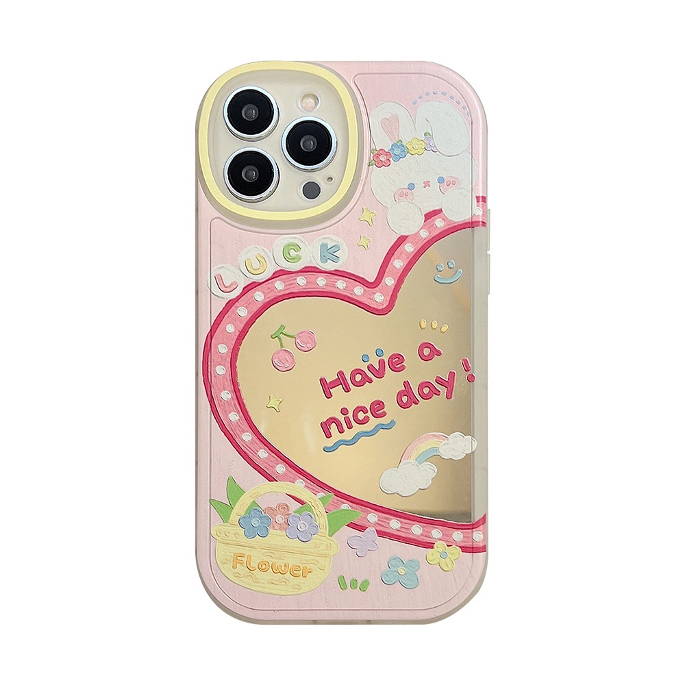Case Pelindung Desain Kartun Kelinci Dengan Cermin Makeup Untuk Iphone 11 8 7 Plus SE2 XS XR 12 13 Mini PRO MAX