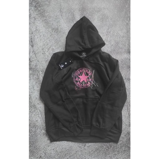 HOODIE CONVERSE NEW SPLATTER BLACK CLASSIC SCRIPT NOUVA STAR BIG SIZE