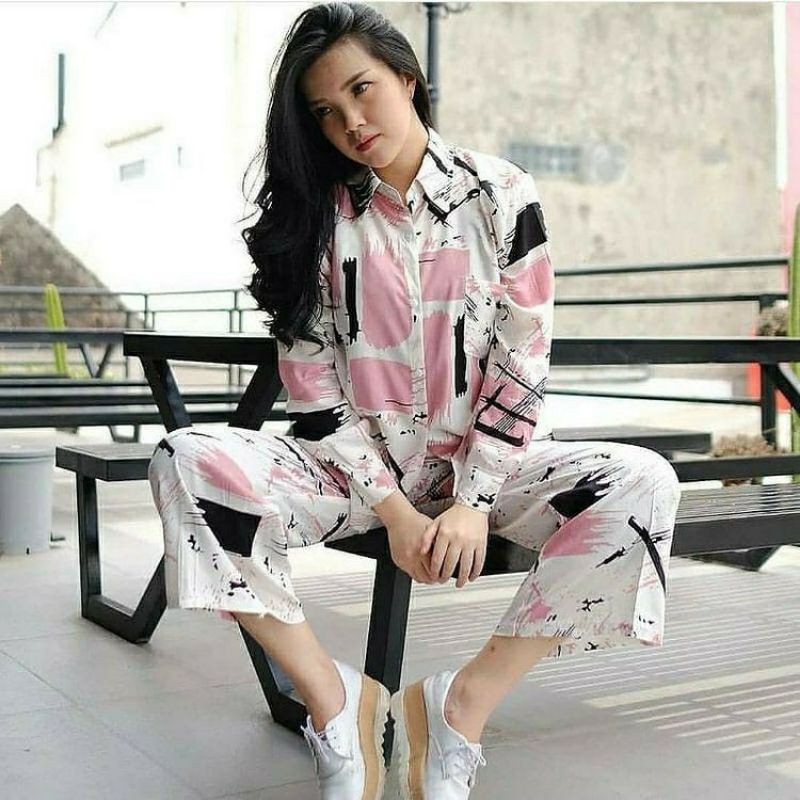 setelan rayon motif nagita abstrak jumbo