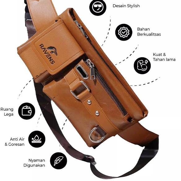 New Sale Tas Selempang Pria Free Dompet Tas Ravens Waistbag Tas Slempang Anti Air Tas Pria Waist Bag