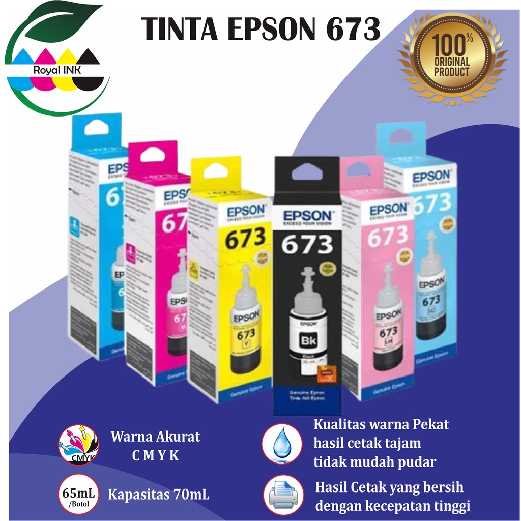 1 SET 6 PCS | Tinta Epson 673 PREMIUM(COMPATIBLE) FOR L800, L805, L805, L850, L1800 - Cartridge Tinta-1SET