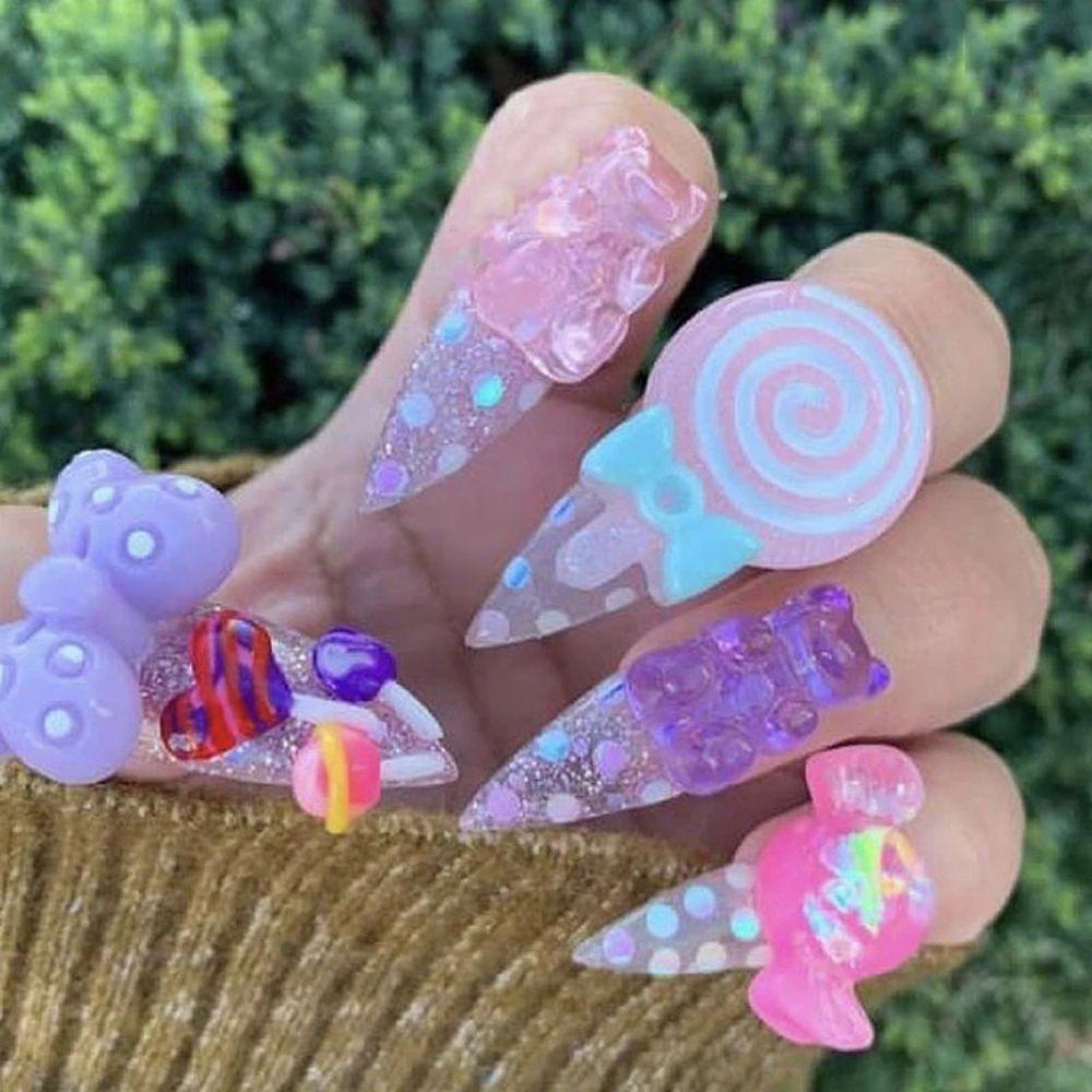 AUGUSTINA Agustin 3D Dekorasi Nail Art Kawaii Ukuran Campur Resin Permen Akrilik DIY Ornamen Nail Art Perhiasan