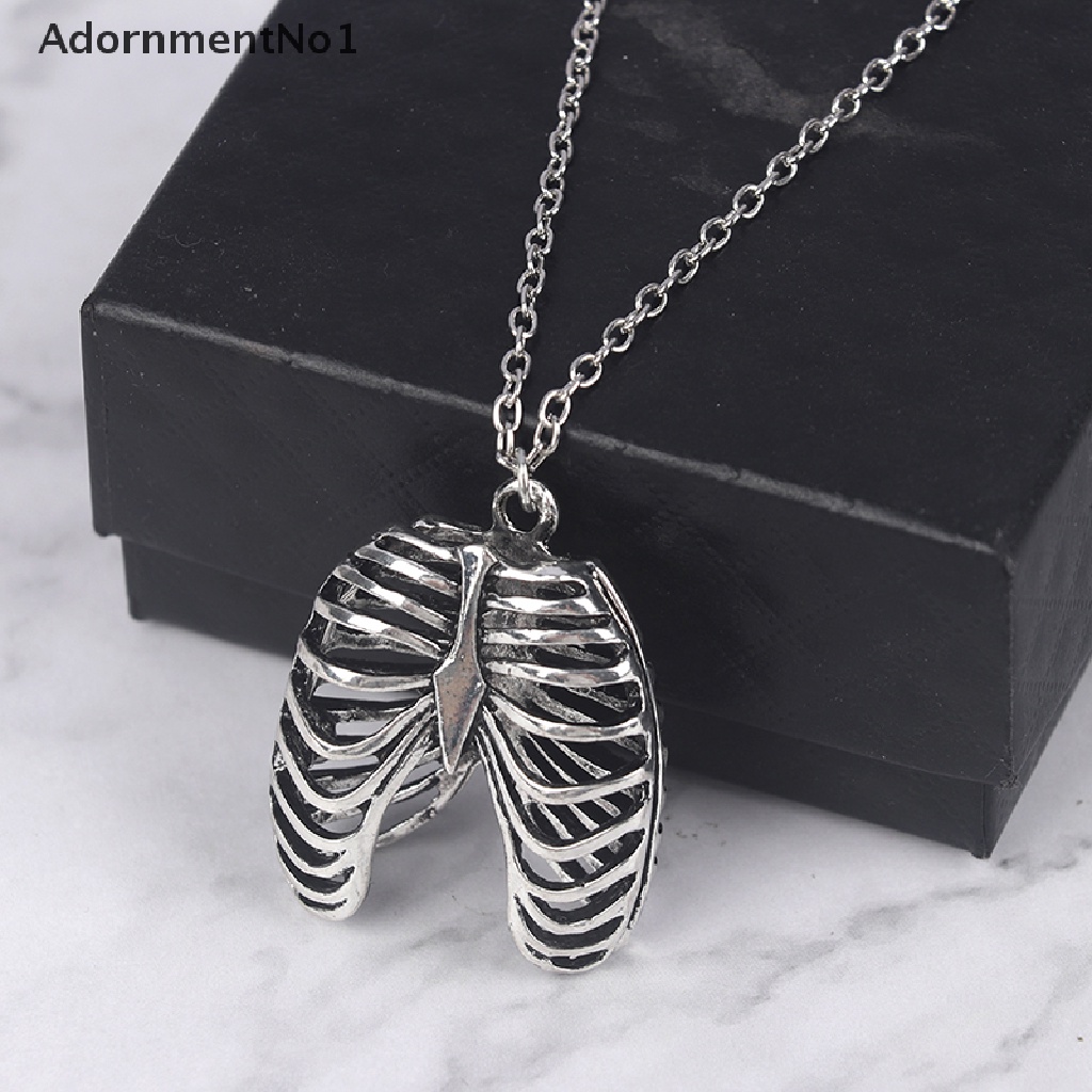 (AdornmentNo1) Kalung Rantai Silver Liontin Kerangka Anatomi Gaya Gothic Vintage Retro Punk Untuk Wanita