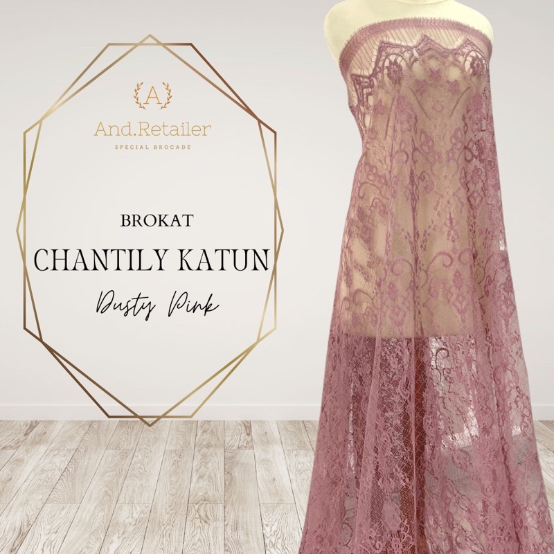 Bahan Kebaya Brokat Semi France Lace Chantily Shantily Katun Per panel 2,5m Warna Dusty Pink