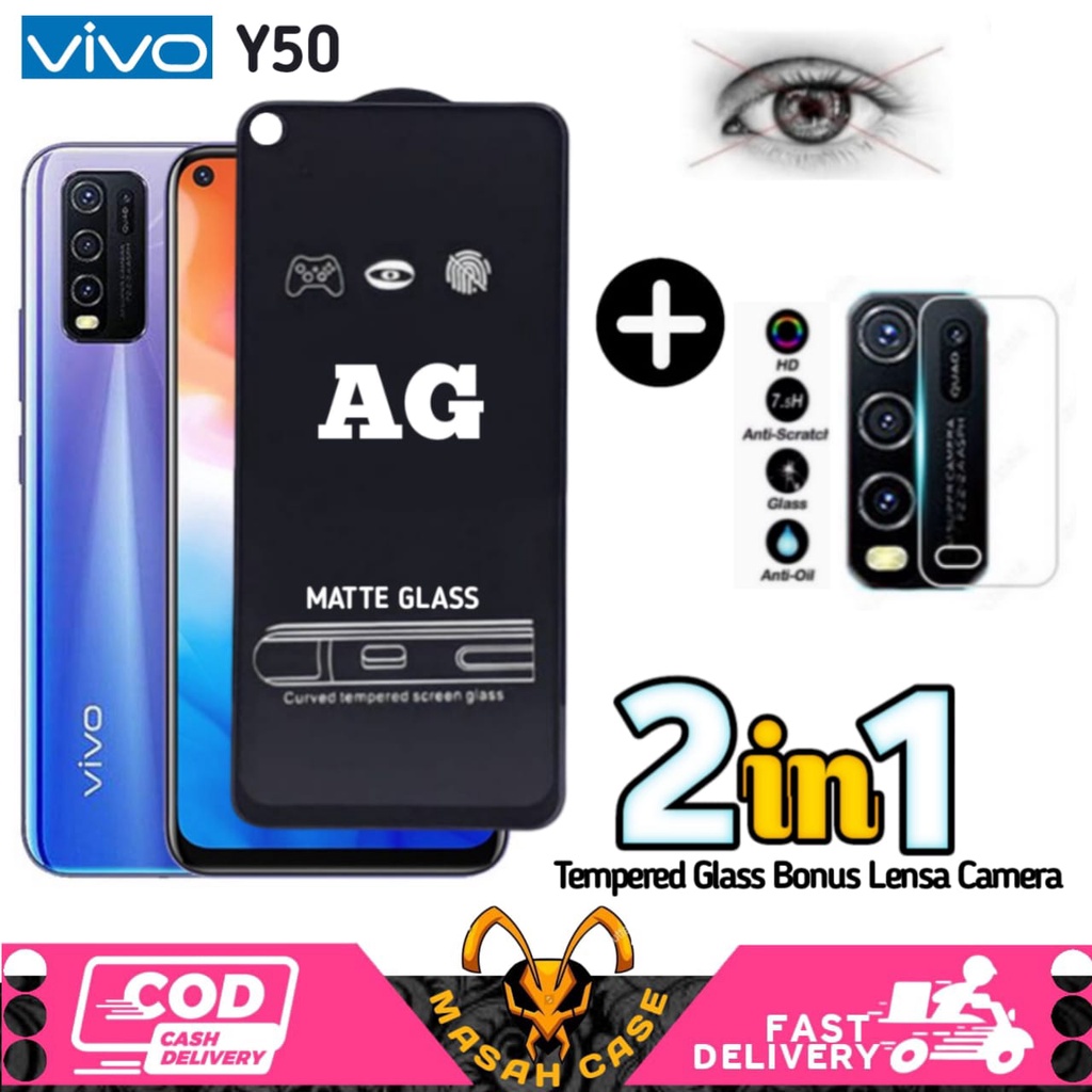 2IN1 TEMPERED GLASS AG MATTE VIVO Y50 Y30 Y91 Y91C Y93 Y95  BONUS LENSA CAMERA