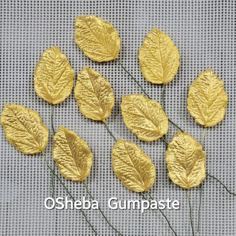 

[osheba] gumpaste daun berkawat RM 34 warna emas metalik isi 10 daun