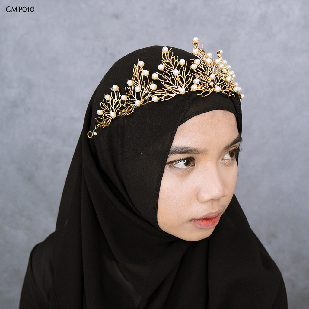 [READY STOCK] MAHKOTA PENGANTIN HIJAB MODERN HIASAN PESTA WANITA GOLD CMP010