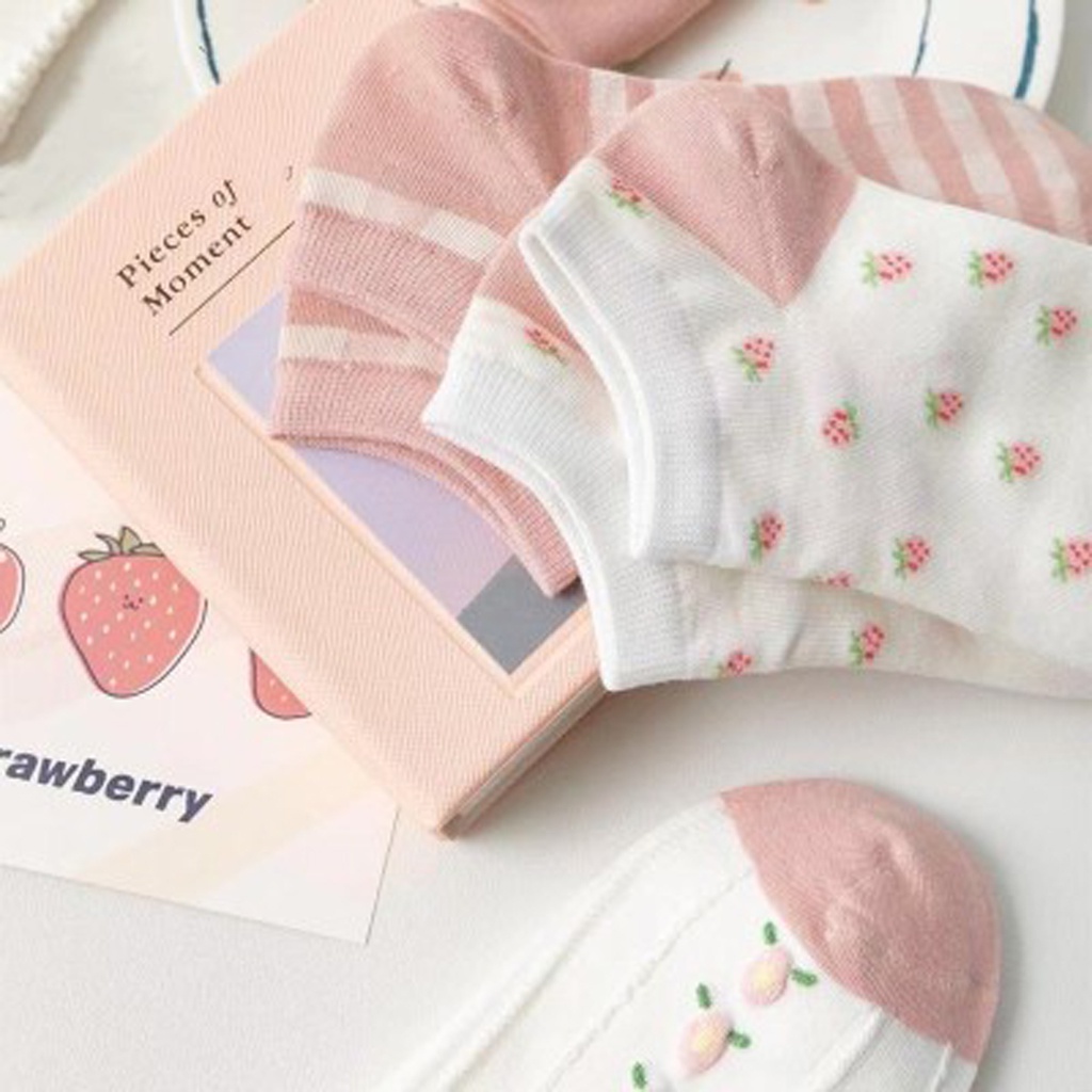 ❤GTB❤ Kaos Kaki Wanita Motif Strawberry Fashion Korea Women Sock Import KK001