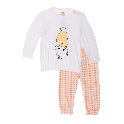 Baa Baa Sheepz Long Sleeve Shirt &amp; Pant - The Whole Sheep/Checkers Orange | Setelan Baju Tidur