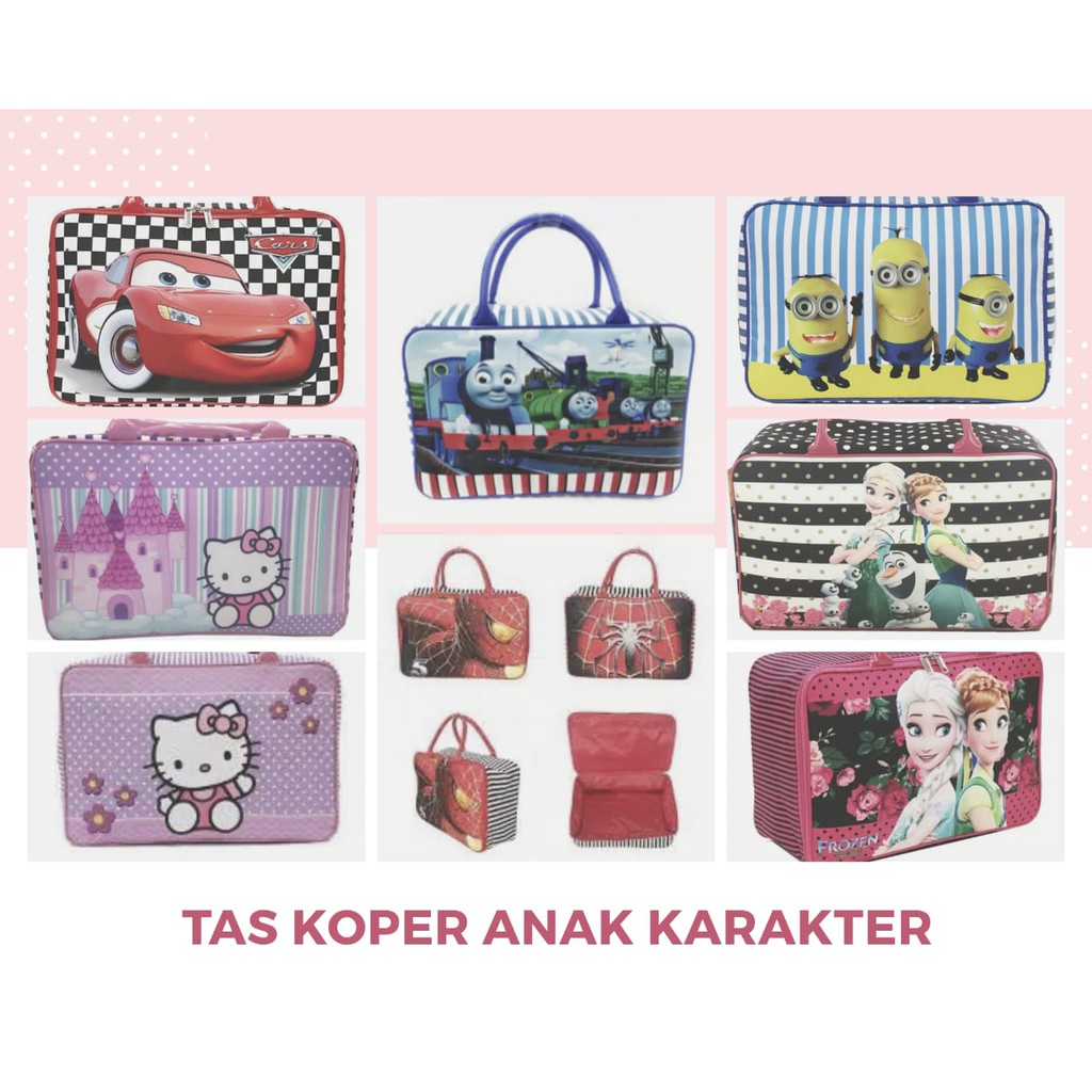 TRAVEL BAG SUPER KANVAS KARAKTER ANAK KOPER JINJING SPIDERMAN FROZEN MINION CARS HELLO KITTY THOMAS