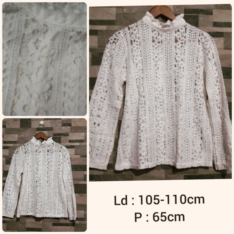 atasan wanita bahan brokat putih