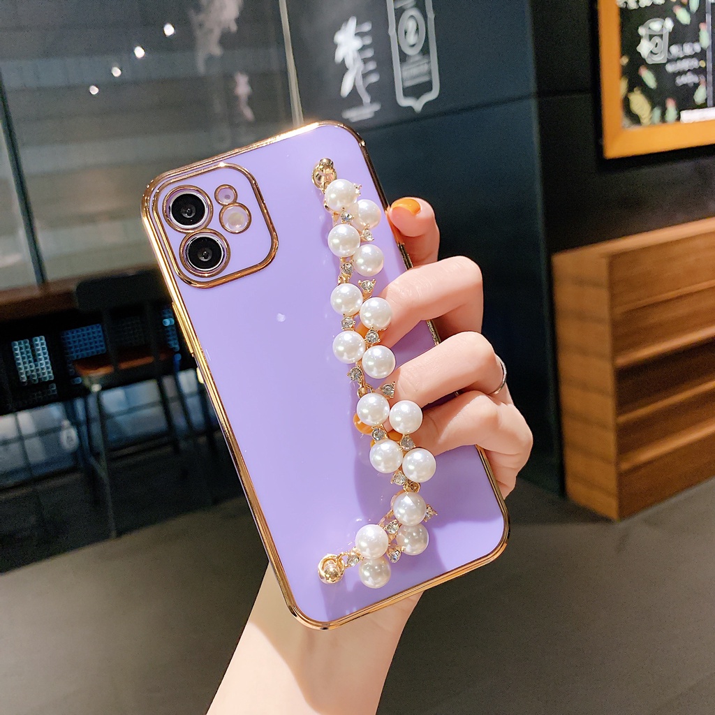 Soft Case Dengan Gelang Mutiara Anti Jatuh Untuk Iphone 12 Pro Max 12mini 11pro Max Xs Max Xr 7 / 8 / Se 7plus / 8plus