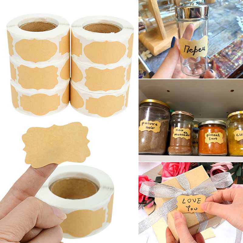 300pcs / roll Stiker Label Kosong Bahan Kertas Kraft Dengan Perekat Untuk Kemasan Botol Toples