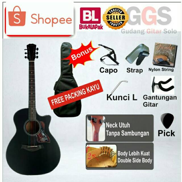 gitar akustik taylor dua lapis gagang utuh