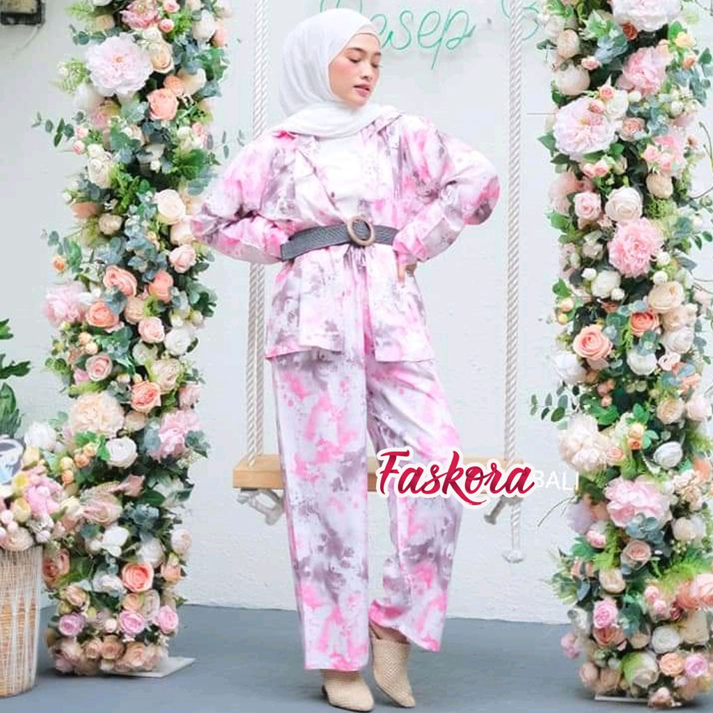 One Set Tie dye Wanita Lengan Panjang - Setelan Jumbo Rayon Wanita Kekinian - Pajamas Tiedye Set