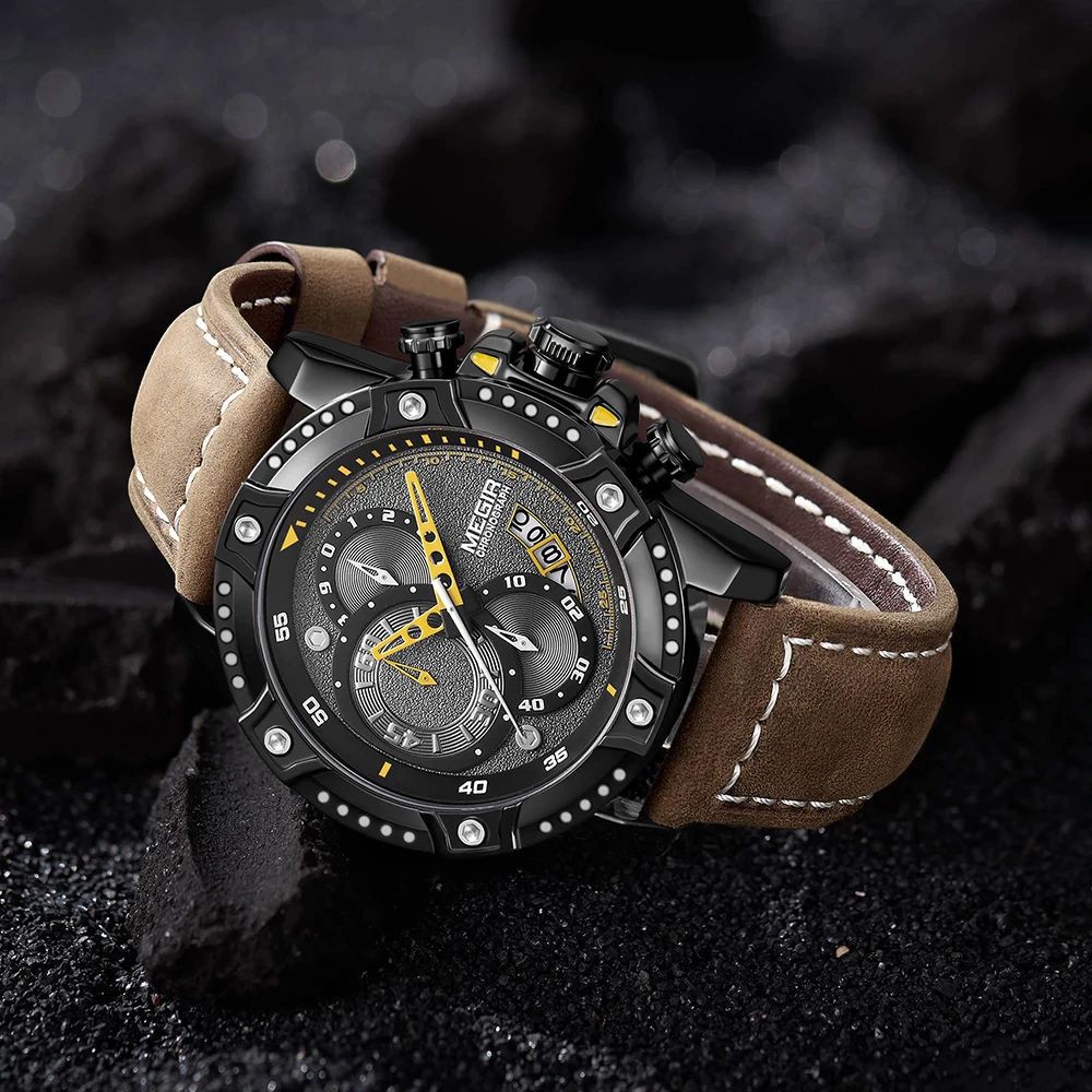 MEGIR 2130 Jam Tangan Pria Analog Chronograph Tali Kulit WATCHKITE WKOS